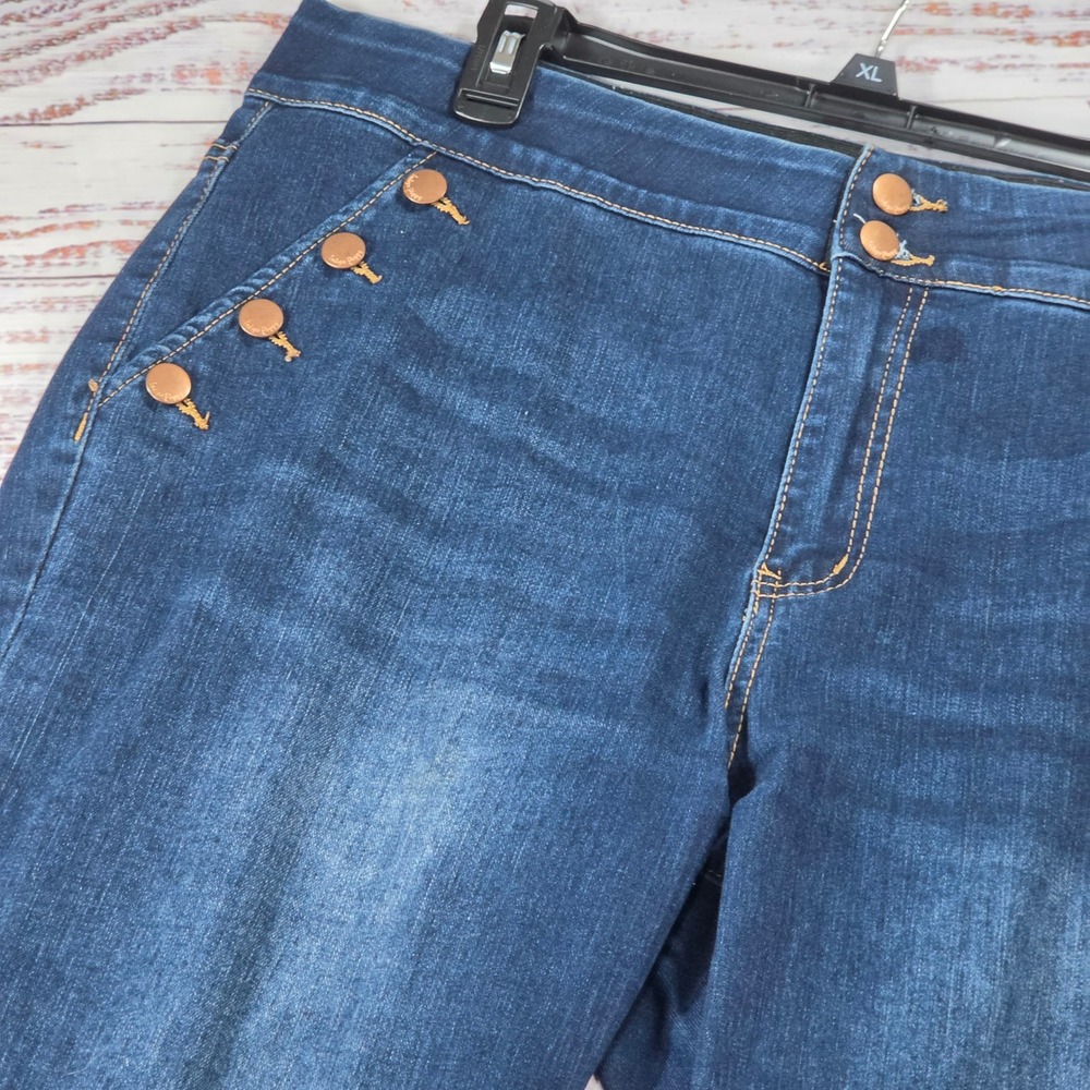 Indigo Poppy Sailor Jeans Womens 16 Blue Excellent Stretch Button Detail Denim